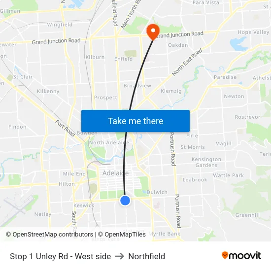 Stop 1 Unley Rd - West side to Northfield map