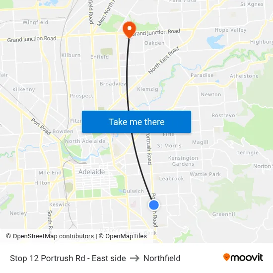 Stop 12 Portrush Rd - East side to Northfield map
