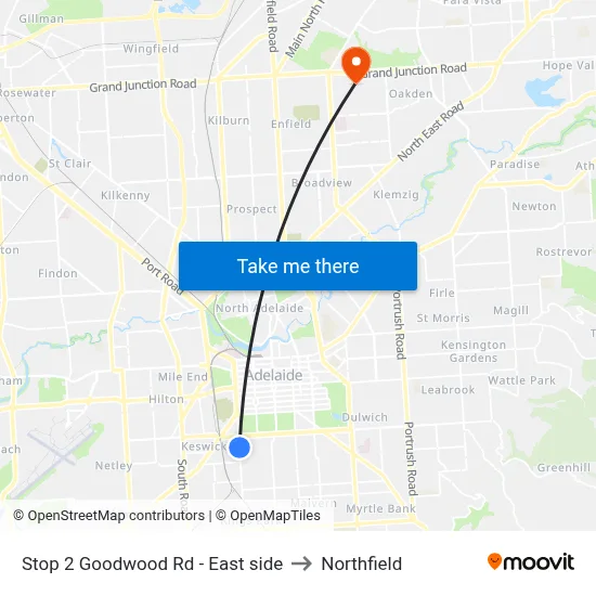 Stop 2 Goodwood Rd - East side to Northfield map