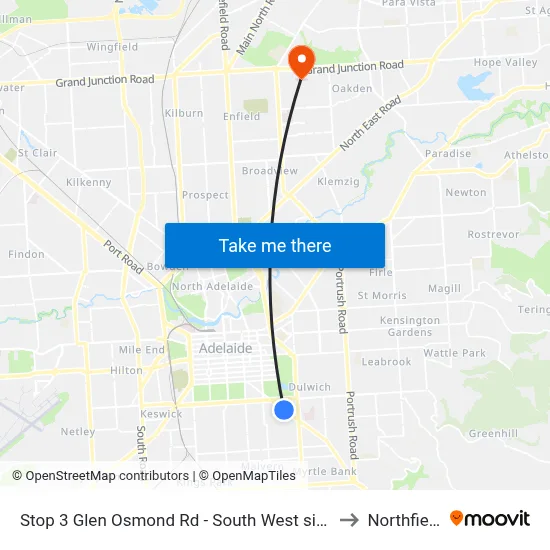 Stop 3 Glen Osmond Rd - South West side to Northfield map