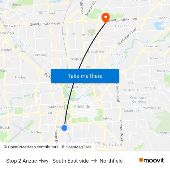 Stop 2 Anzac Hwy - South East side to Northfield map