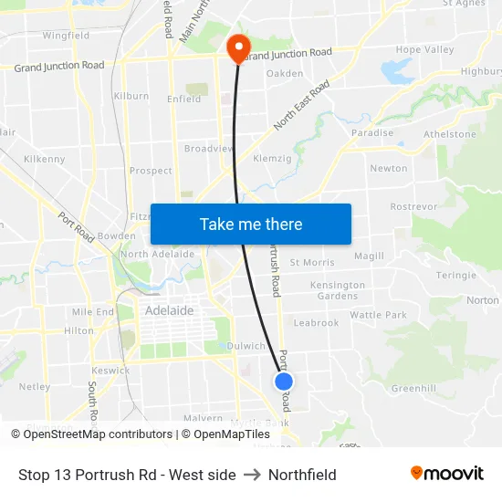 Stop 13 Portrush Rd - West side to Northfield map