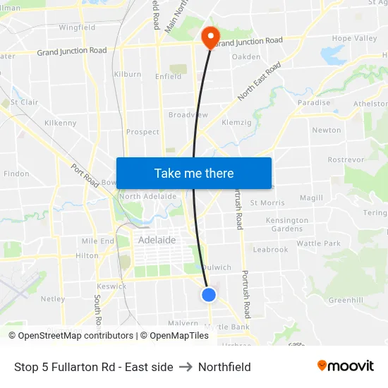 Stop 5 Fullarton Rd - East side to Northfield map