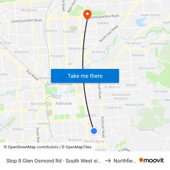 Stop 8 Glen Osmond Rd - South West side to Northfield map