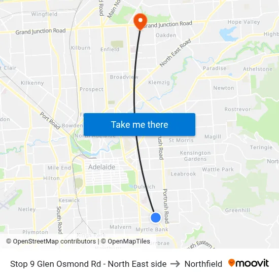Stop 9 Glen Osmond Rd - North East side to Northfield map