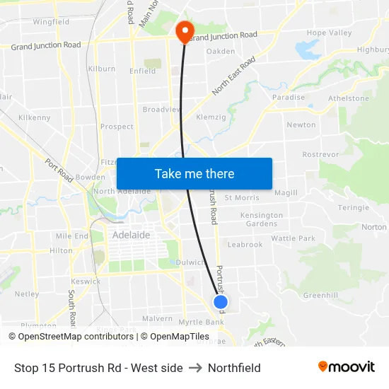 Stop 15 Portrush Rd - West side to Northfield map