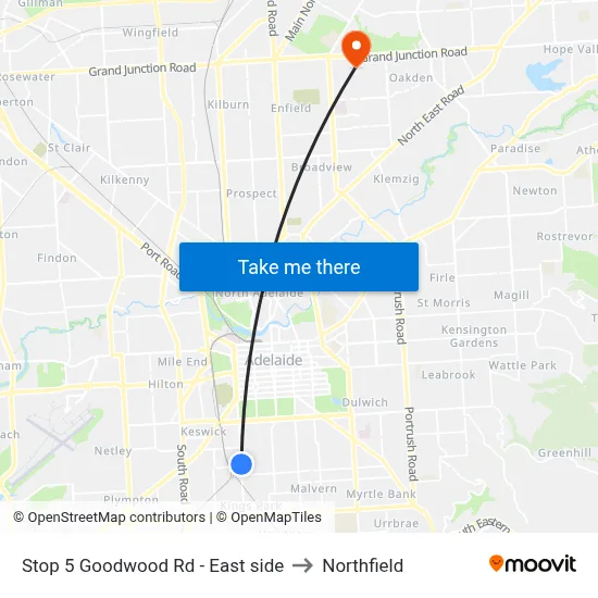 Stop 5 Goodwood Rd - East side to Northfield map
