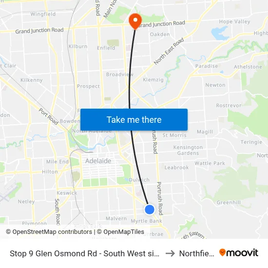 Stop 9 Glen Osmond Rd - South West side to Northfield map