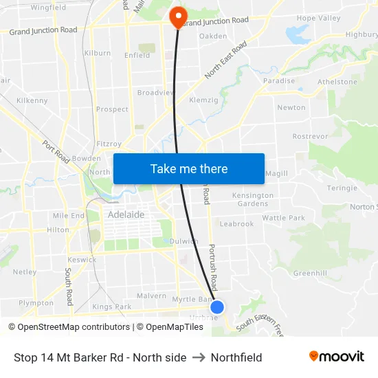 Stop 14 Mt Barker Rd - North side to Northfield map