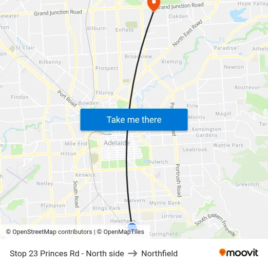 Stop 23 Princes Rd - North side to Northfield map