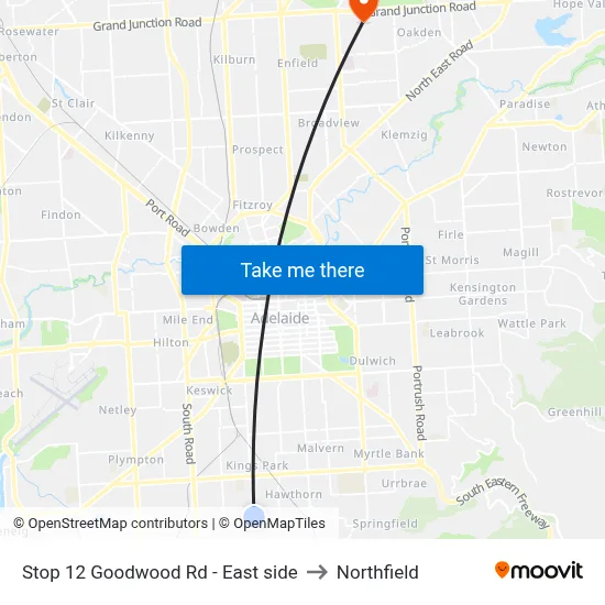 Stop 12 Goodwood Rd - East side to Northfield map