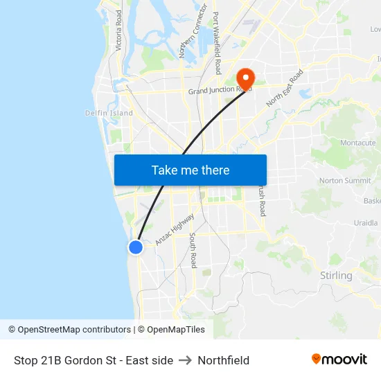 Stop 21B Gordon St - East side to Northfield map