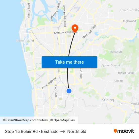 Stop 15 Belair Rd - East side to Northfield map