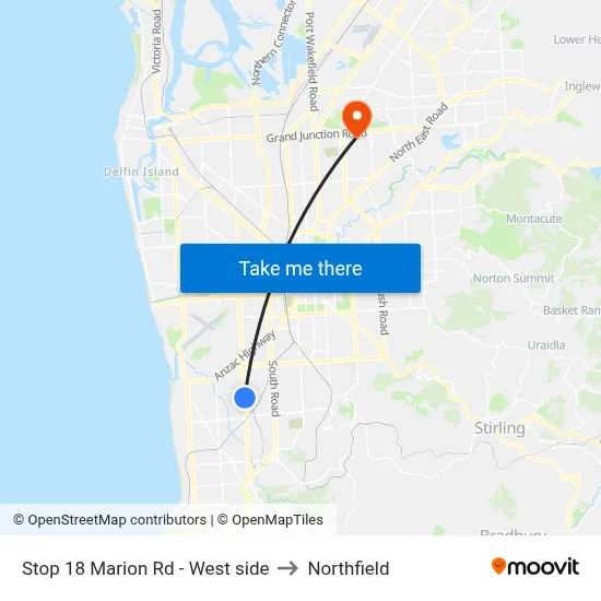 Stop 18 Marion Rd - West side to Northfield map