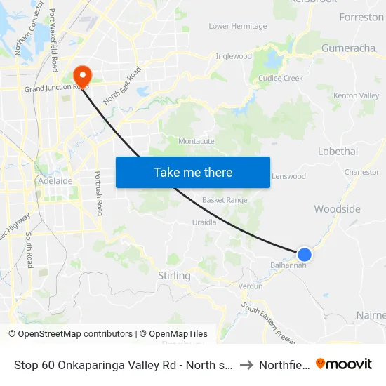 Stop 60 Onkaparinga Valley Rd - North side to Northfield map