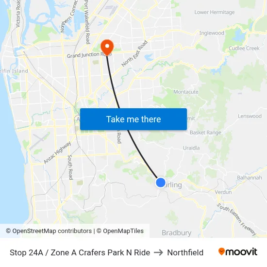 Stop 24A / Zone A Crafers Park N Ride to Northfield map