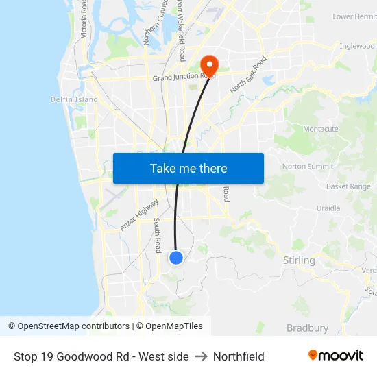Stop 19 Goodwood Rd - West side to Northfield map