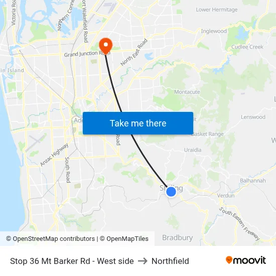 Stop 36 Mt Barker Rd - West side to Northfield map