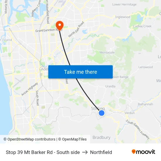 Stop 39 Mt Barker Rd - South side to Northfield map