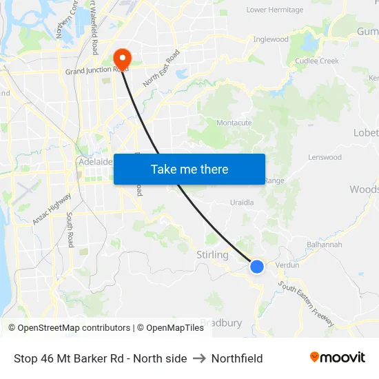 Stop 46 Mt Barker Rd - North side to Northfield map