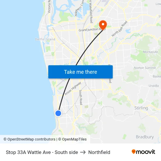 Stop 33A Wattle Ave - South side to Northfield map