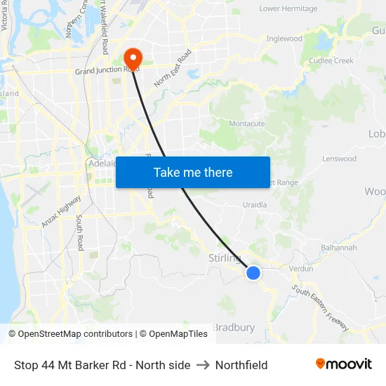 Stop 44 Mt Barker Rd - North side to Northfield map