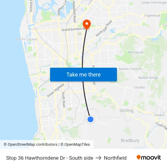 Stop 36 Hawthorndene Dr - South side to Northfield map