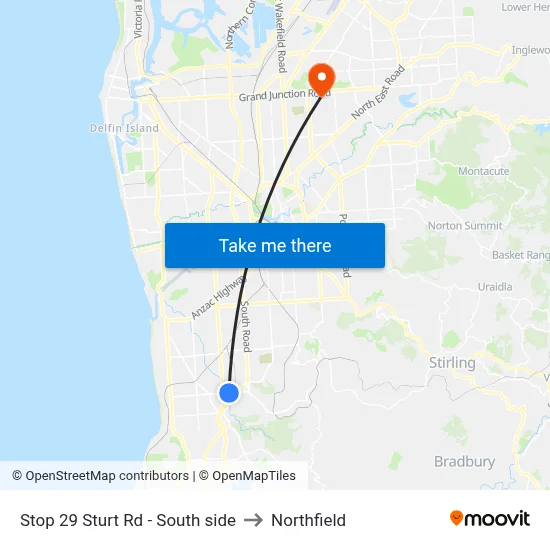 Stop 29 Sturt Rd - South side to Northfield map