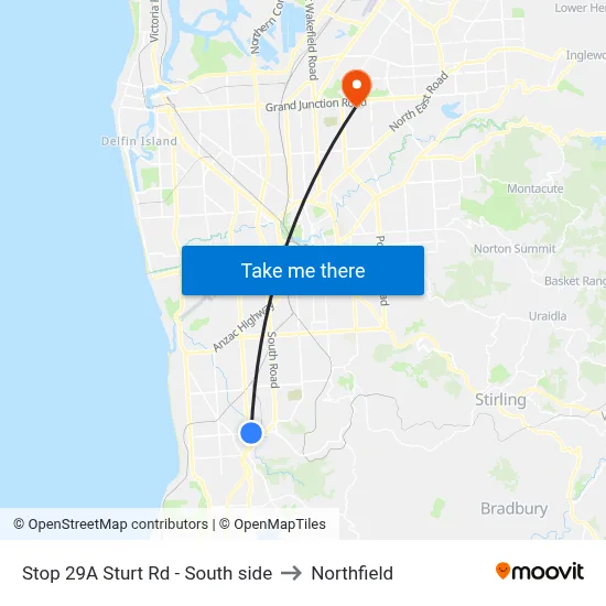 Stop 29A Sturt Rd - South side to Northfield map