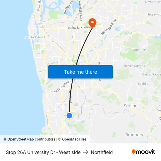 Stop 26A University Dr - West side to Northfield map