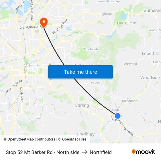 Stop 52 Mt Barker Rd - North side to Northfield map