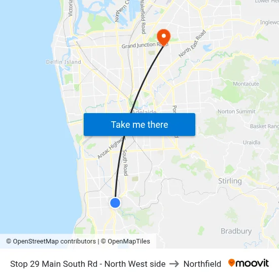 Stop 29 Main South Rd - North West side to Northfield map