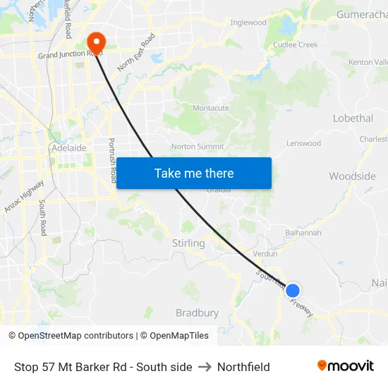 Stop 57 Mt Barker Rd - South side to Northfield map