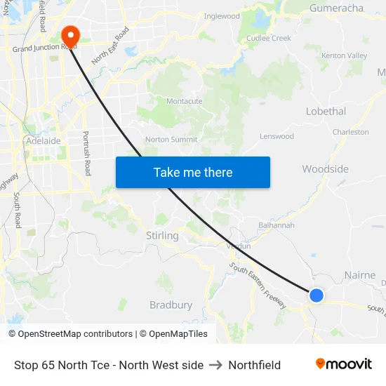 Stop 65 North Tce - North West side to Northfield map