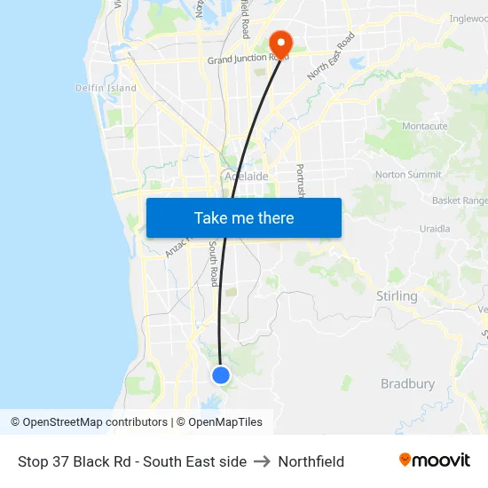 Stop 37 Black Rd - South East side to Northfield map