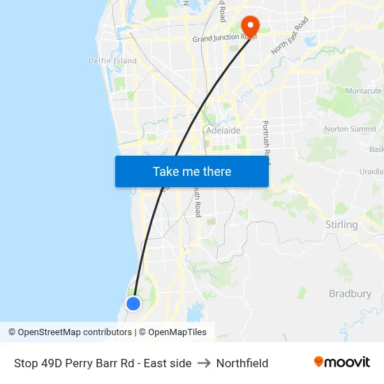 Stop 49D Perry Barr Rd - East side to Northfield map