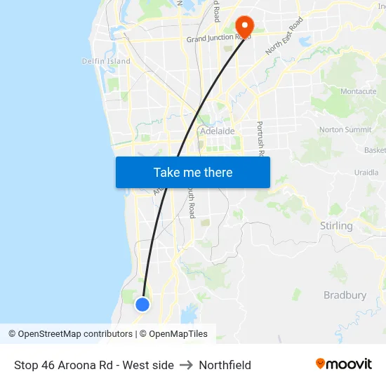 Stop 46 Aroona Rd - West side to Northfield map