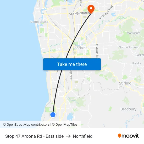 Stop 47 Aroona Rd - East side to Northfield map