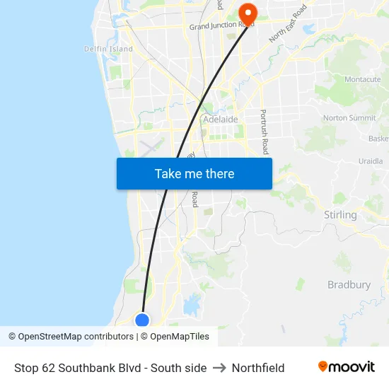 Stop 62 Southbank Blvd - South side to Northfield map