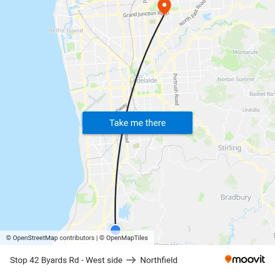 Stop 42 Byards Rd - West side to Northfield map