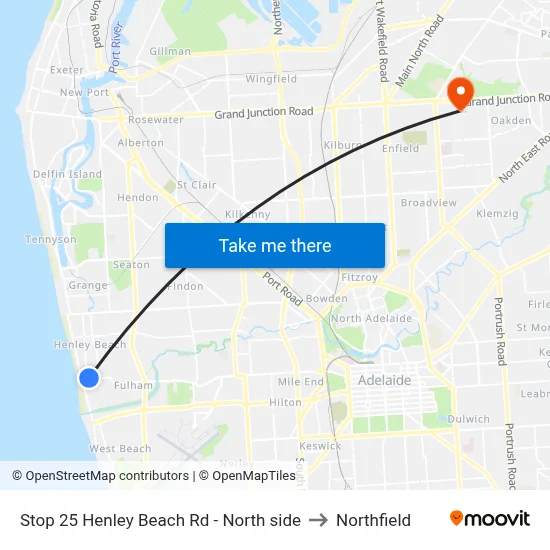 Stop 25 Henley Beach Rd - North side to Northfield map