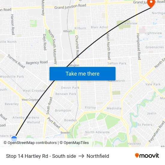 Stop 14 Hartley Rd - South side to Northfield map