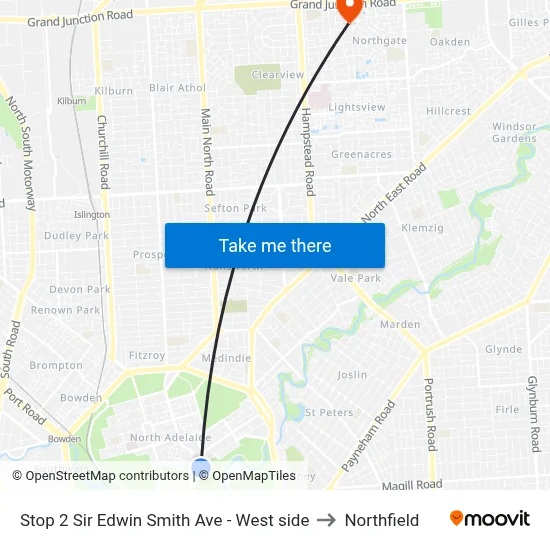 Stop 2 Sir Edwin Smith Ave - West side to Northfield map