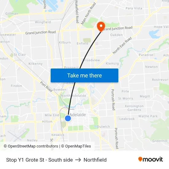 Stop Y1 Grote St - South side to Northfield map