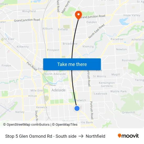 Stop 5 Glen Osmond Rd - South side to Northfield map