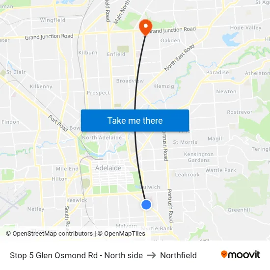 Stop 5 Glen Osmond Rd - North side to Northfield map