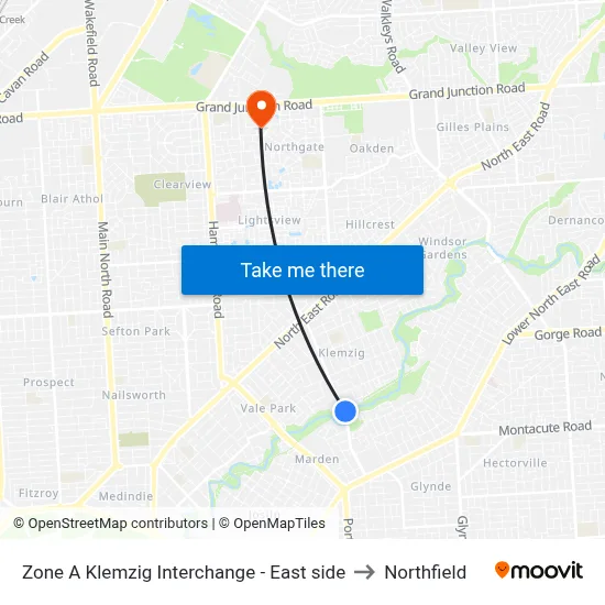 Zone A Klemzig Interchange - East side to Northfield map