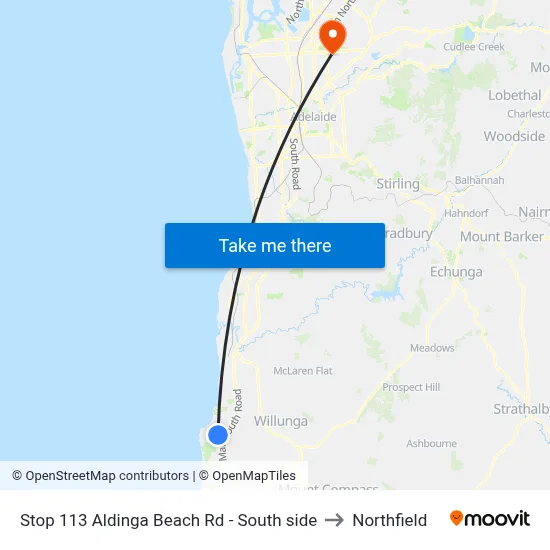 Stop 113 Aldinga Beach Rd - South side to Northfield map