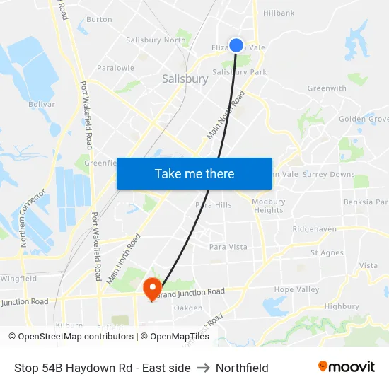 Stop 54B Haydown Rd - East side to Northfield map