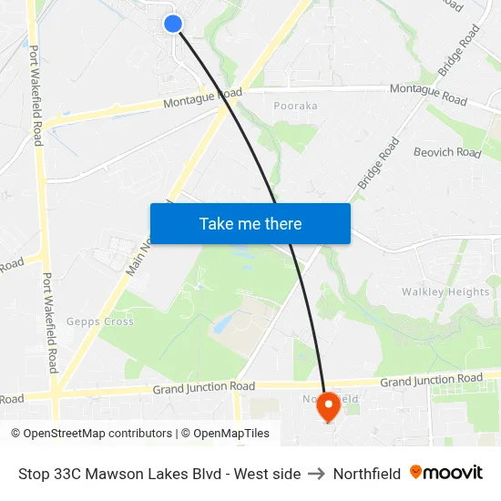 Stop 33C Mawson Lakes Blvd - West side to Northfield map